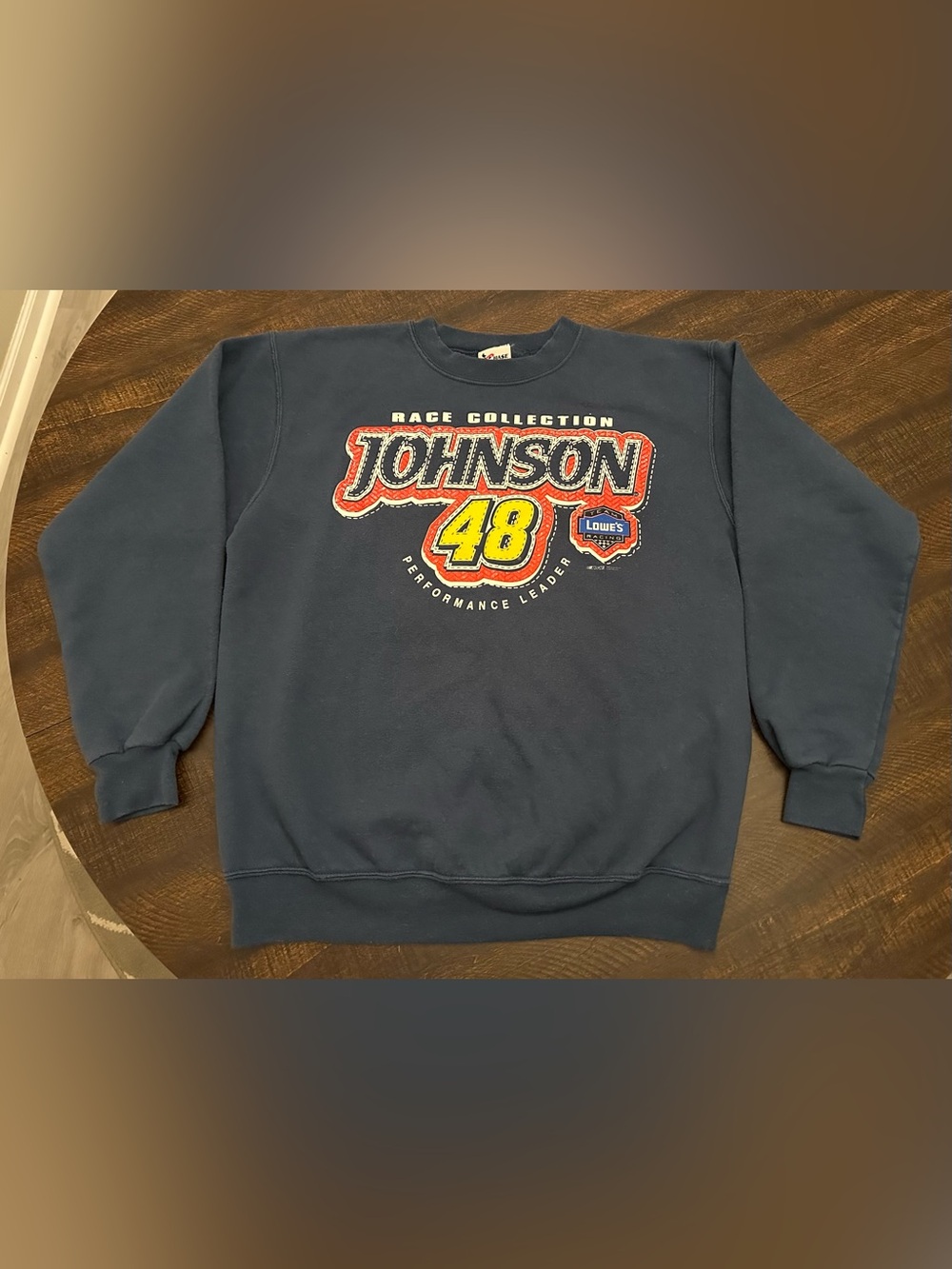 Vtg Y2K NASCAR Mens Medium Faded Jimmie Johnson Racing Crewneck Sweatshirt Blue